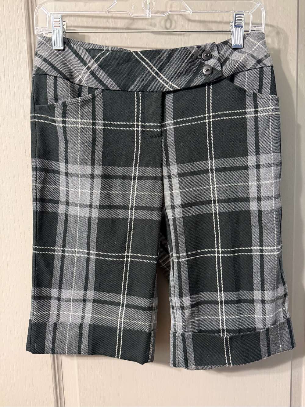 le chateau Gray and Black Plaid Knee-Length Shorts